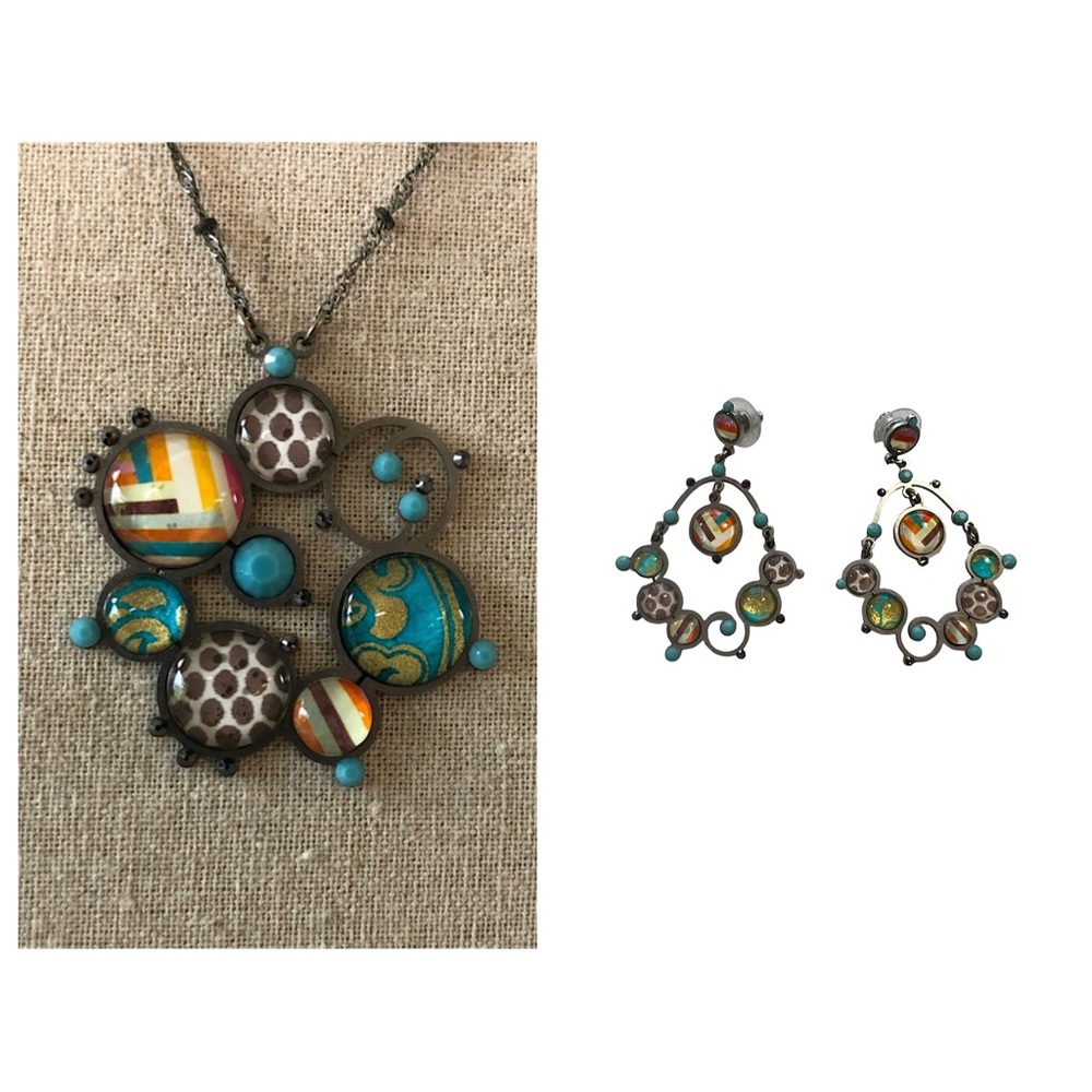 Vacation Beachy Cruise Wear Teal Blue Flower Necklace & Earrings by zoky doky